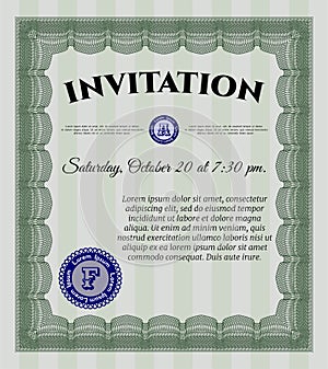 Green Formal invitation template. Elegant design. With complex linear background. Customizable, Easy to edit and change colors