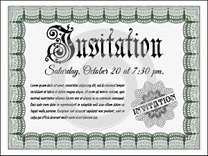 Green Formal invitation template. Money Pattern design.    EPS10