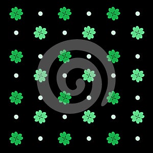 Seamless Four Leaf Clover and Dot Pattern Dark Background