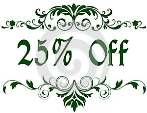 Green frame with 25 PERCENT OFF text.