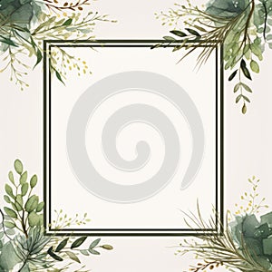 green frame with eucalyptus leaves and branches on a white background