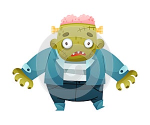 Green Frankenstein with Seamed Head as Halloween Character Vector Illustration photo