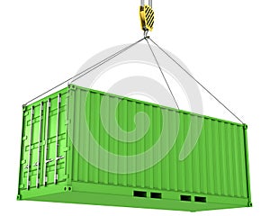 Green freight container hoisted photo