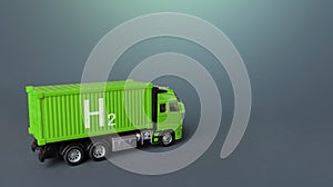 Green freight truck on hydrogen fuel cells. Innovative green technologies in transport industry. Environmentally friendly, carbon photo