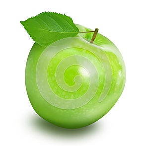 Green fresh apple fruit on white background , healthy diet food