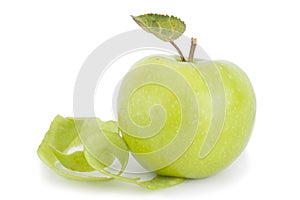 Green apple spirale isolated on white photo