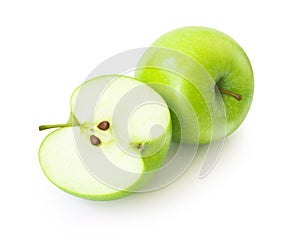 Green fresh apples fruit on white background , healthy diet food