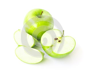 Green fresh apples fruit on white background , healthy diet food