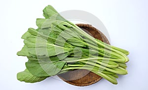 Green fresh Chinese white cabbage vegetables on white background