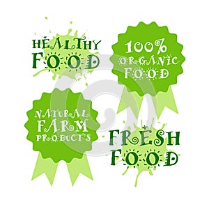 Green Fresh Food Logos Set Organic And Healthy Products Labels