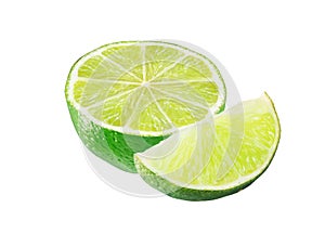 green fresh lime fruit half isolated on the white