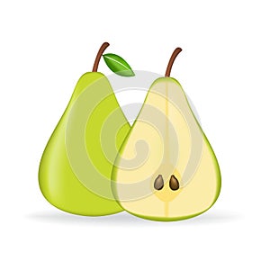Green fresh pear isolated on white background