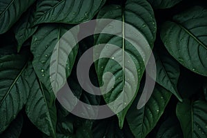 Green fresh tropical big leafs background. Organic plant texture.