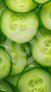 Green freshness backdrop Slices of cucumber backlit for texture