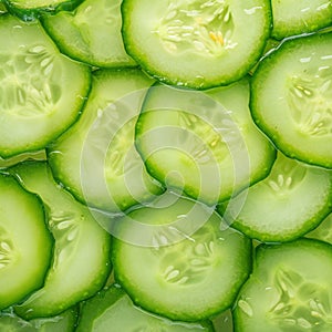 Green freshness backdrop Slices of cucumber backlit for texture