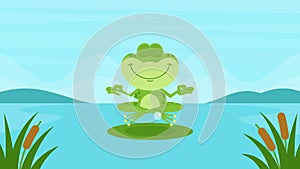 Green Frog Cartoon Character In Meditation