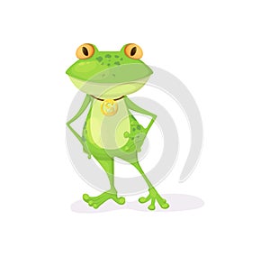Green frog character cartoon vector illustration isolated
