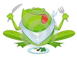 Green frog eating