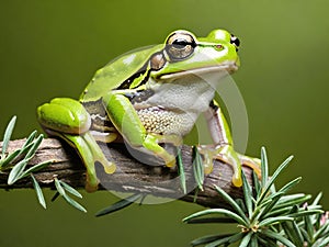 green frog in the forest