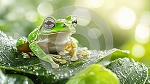 Green frog on a leaf
