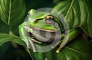 Green frog leaf. Generate Ai