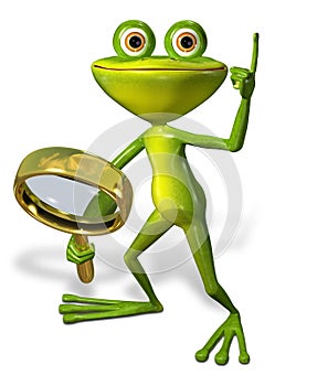 Green frog with magnifying