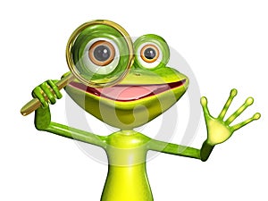 Green frog with magnifying