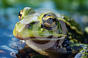 Green frog Rana esculenta peacefully resides in its aquatic environment.