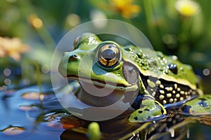 Green frog Rana esculenta peacefully resides in its aquatic environment.