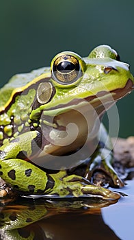 Green frog Rana esculenta peacefully resides in its aquatic environment.