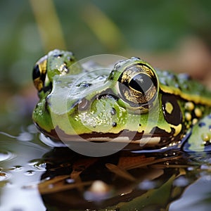 Green frog Rana esculenta peacefully resides in its aquatic environment.