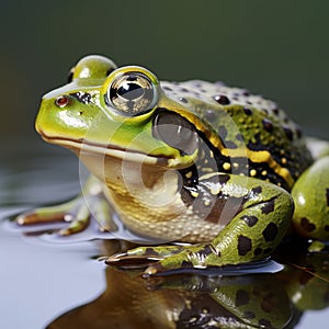 Green frog Rana esculenta peacefully resides in its aquatic environment.