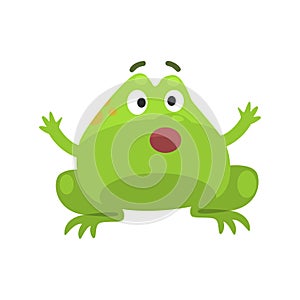 Green Frog Shocked Funny Character Childish Cartoon Illustration