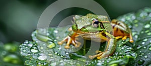 Green Frog Sitting on Leaf