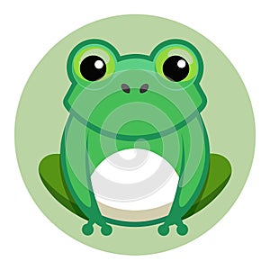 A green frog is sitting on a leaf