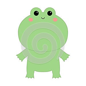 Green frog standing icon. Cartoon kawaii pet baby animal character. Cute round face. Funny baby. Sticker print. Love greeting card