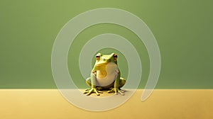 Green Frog On Table In Vray Tracing Style