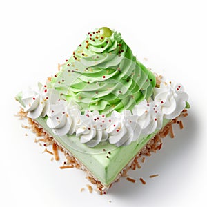 Green Frosted Coconut Cream Pie With Christmas Tree Shape photo