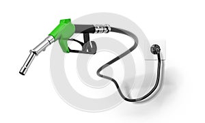 A green fuel nozzle from electrical outlet