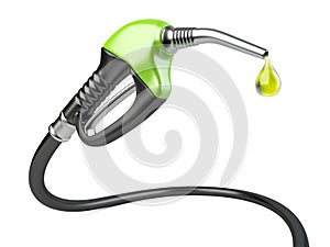 Green fuel pump nozzle with drop oil.