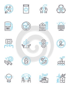 Green fuels linear icons set. Ethanol, Biogasoline, Biodiesel, Hydrogen, Methane, Propane, Electricity line vector and