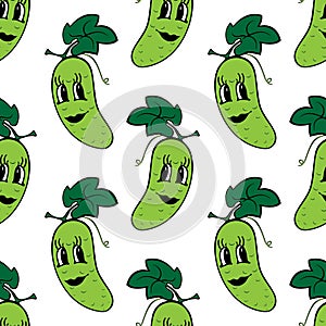 Green funny cartoon vegetable cucumber seamless pattern