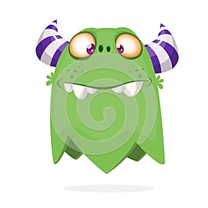 Green funny happy cartoon monster. Green vector alien character. Halloween design.