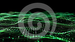 Green Futuristic Wavy Gridscape, Technology Background