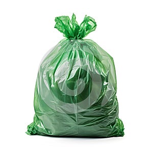 Green garbage bag isolated on white background