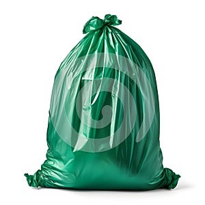 Green garbage bag isolated on white background