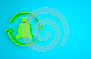 Green Garbage bag with recycle symbol icon isolated on blue background. Trash can icon. Recycle basket sign. Minimalism