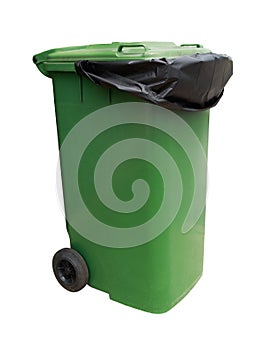 Green garbage bin isolated on white with clipping path