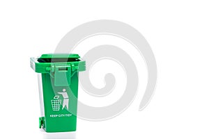 Green garbage, trash bin isolated on white background