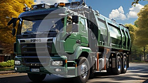 Green garbage truck with waste. The concept of recycling, separate